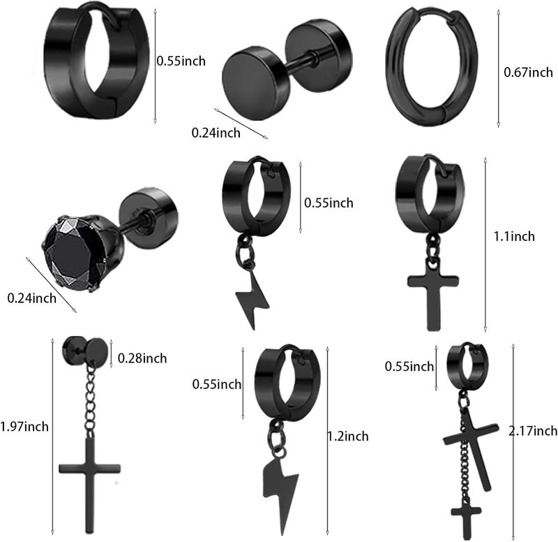 NEWITIN 24 Pairs Stainless Steel Earrings for Men Hypoallergenic Inlaid Cubic Zirconia Studs Hoop Earring Cross Dangle Earrings Unisex Punk Stud Earring for Women Men - Image 2